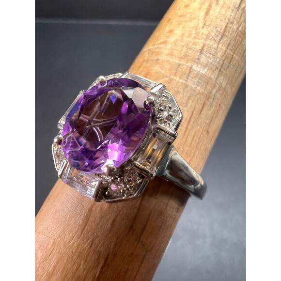 NEW Rose de France amethyst art deco sterling silver ring size 8 - Picture 3 of 11